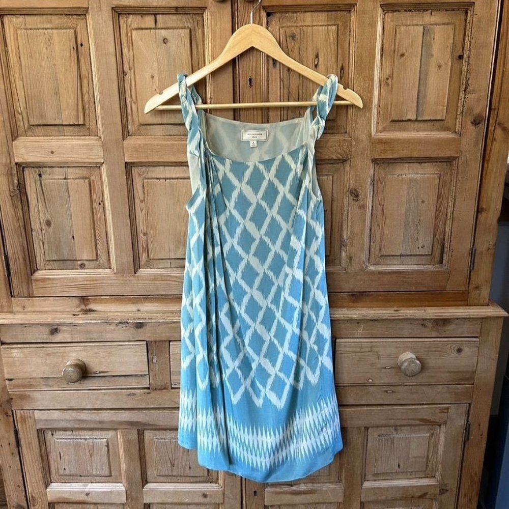 Moulinette Soeurs Size 6 Silk Tank Dress Twist‎ Sleeves Blue Cream Anthropologie